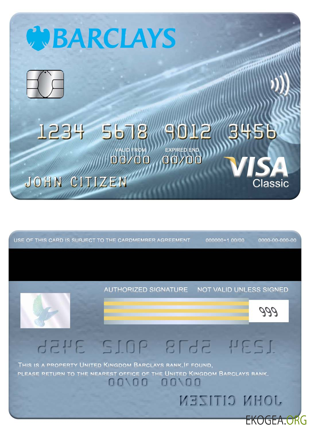 Carte Visa Classic de la banque Barclays du Royaume Uni